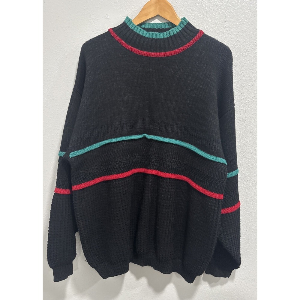 Vintage 80s/90 Mighty Mac Wool Cotton Striped Preppy Grandpa Winter ski Lodge Xl